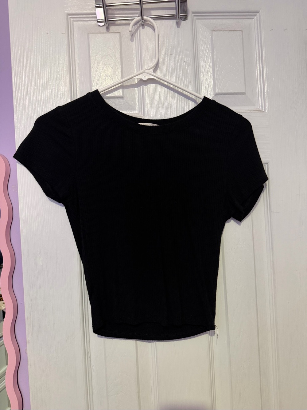 Bozzolo Black Ribbed Short Sleeve Crop Top